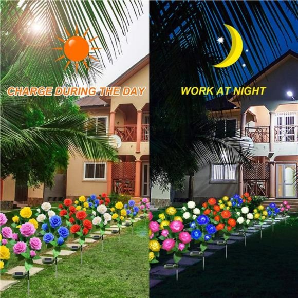 LED Solar Flower Lights Outdoor - Upgraded New Material Two Modes Realistic LED - Picture 4 of 6